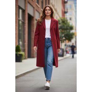 J Crew Longline Wool Coat Brick Red S
